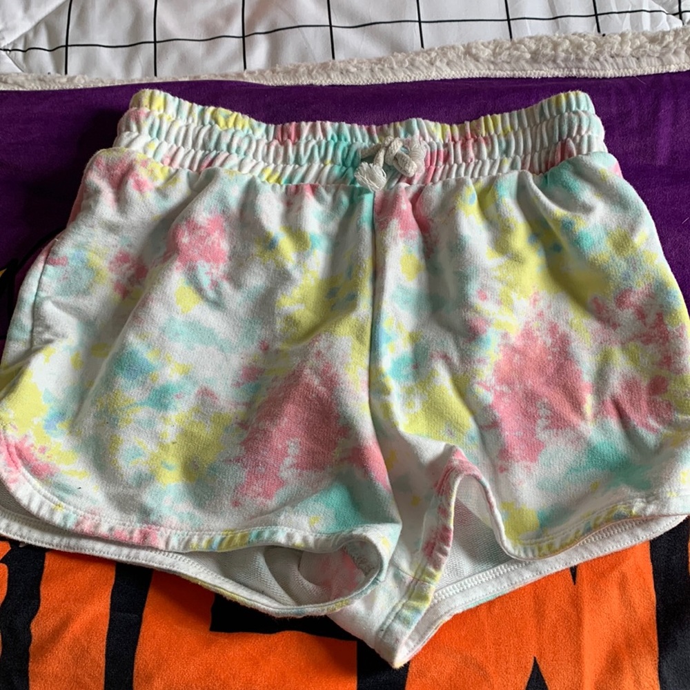 Tie dye shorts perfect for putting over swim suits or for a day at summer camp!